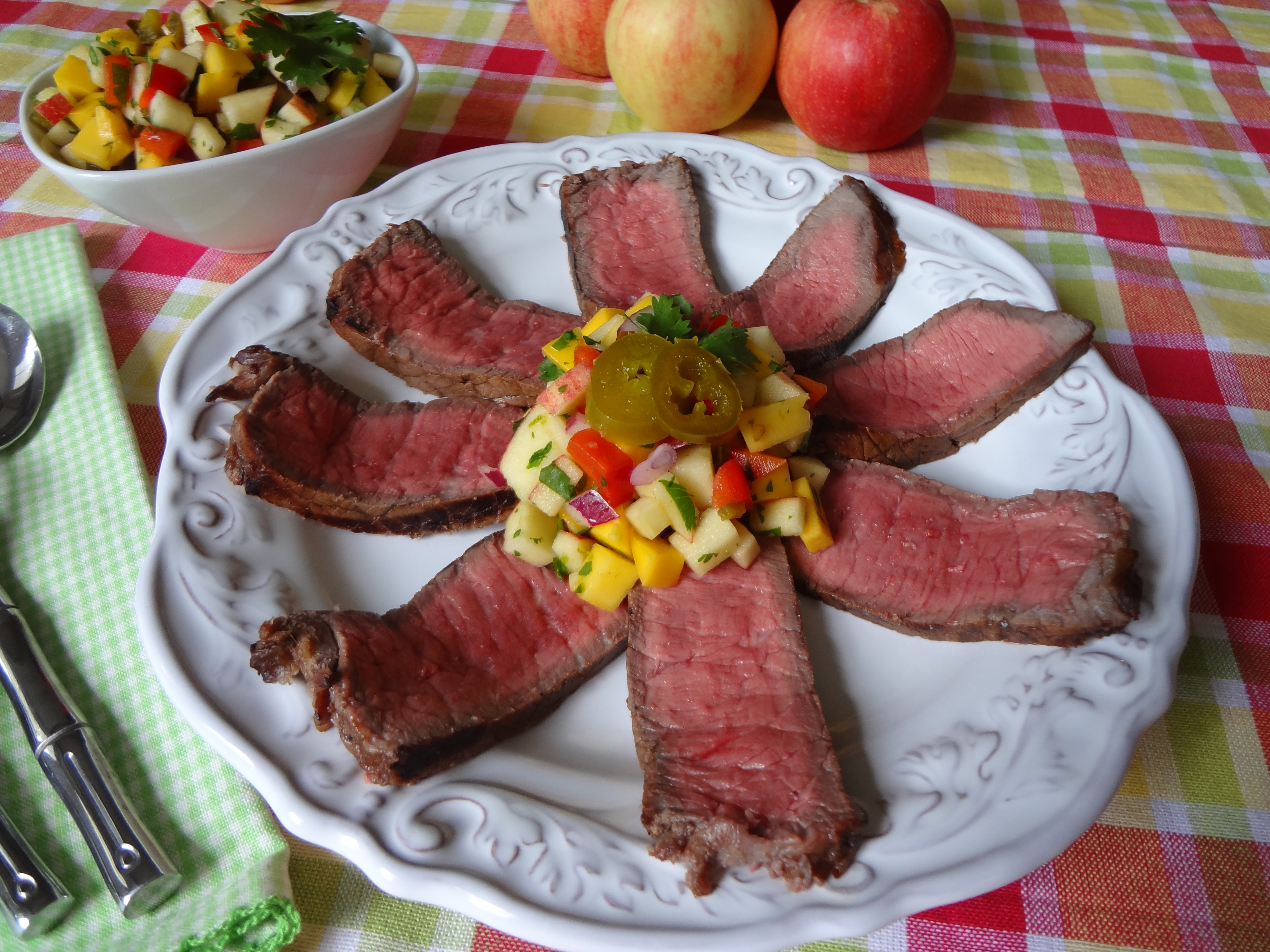 Grilled London Broil with Apple-Mango Salsa