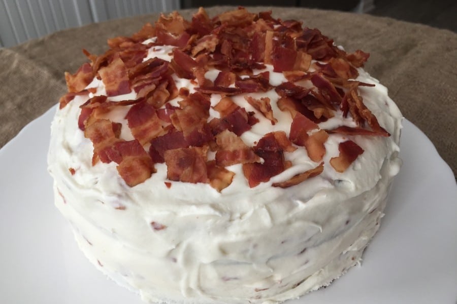 Dark Chocolate Cake with Bourbon-Bacon Frosting