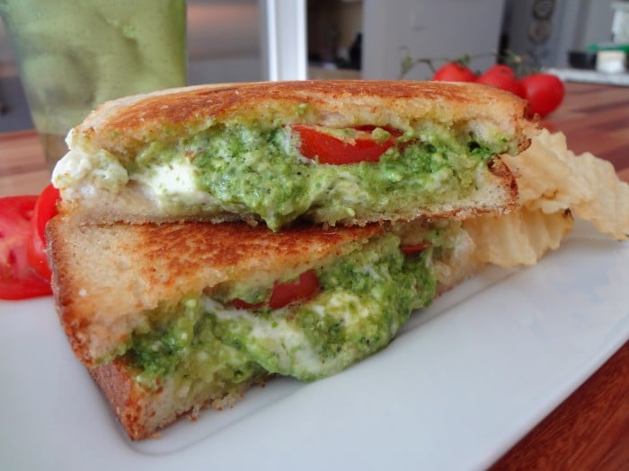 Grilled Goat Cheese, Pesto and Tomato Sandwich