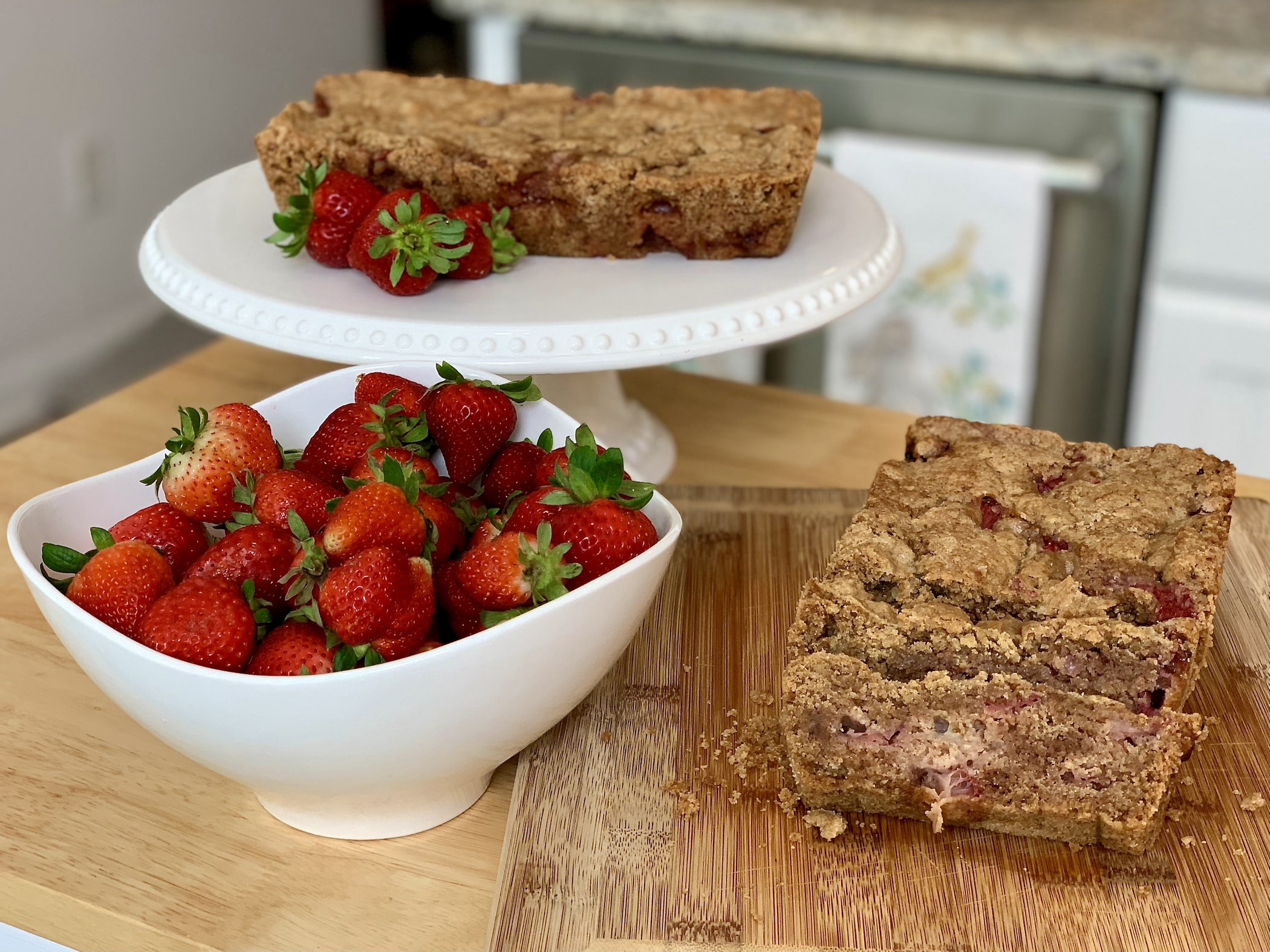 Quick bread loaded with strawberries and pecans.