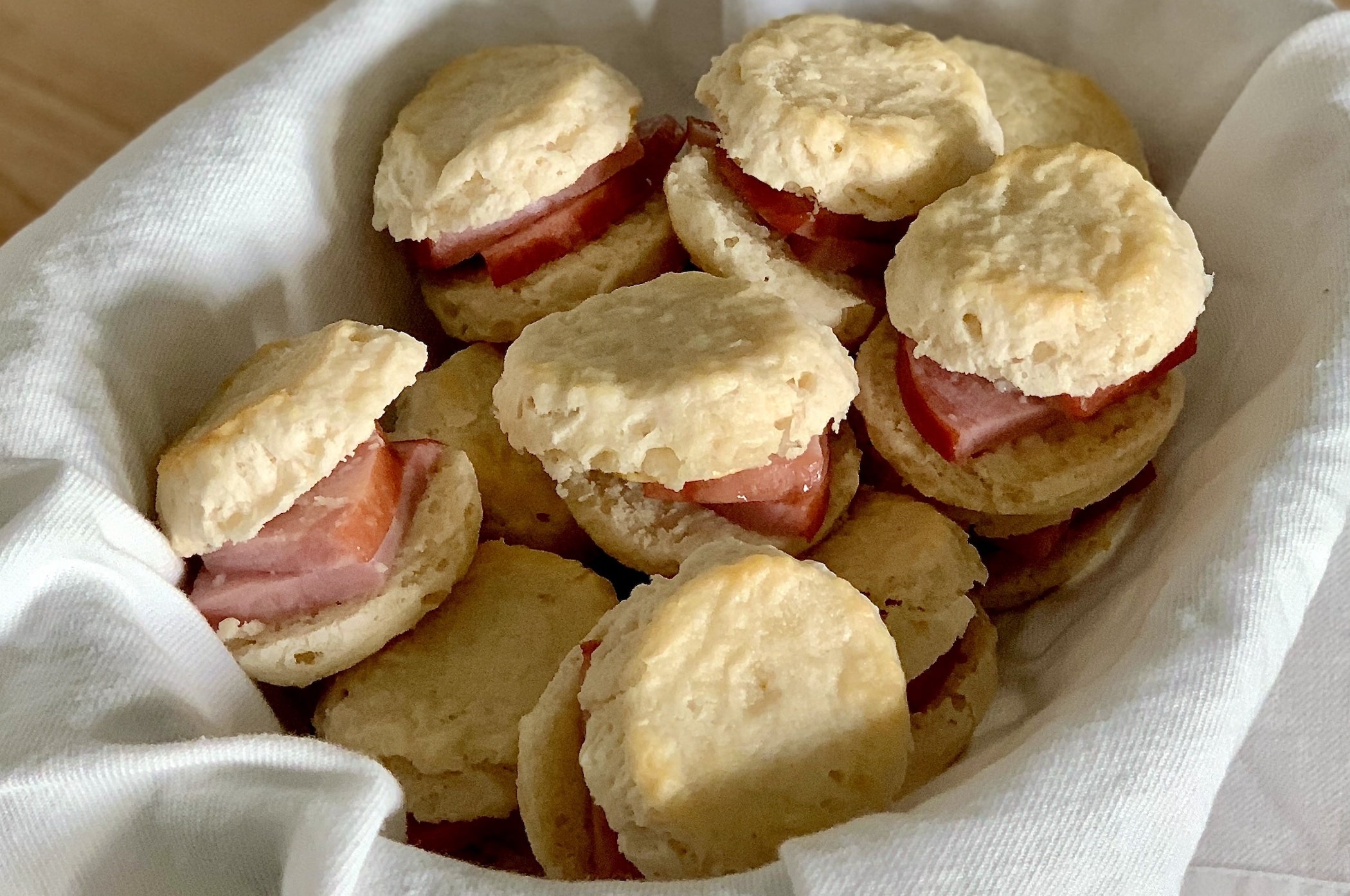 Tender buttermilk biscuits filled with oven-roasted ham.